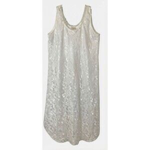 VTG Intimate Style Silky Satiny Nightgown White Floral Lace Maxi Large Y2K 90s